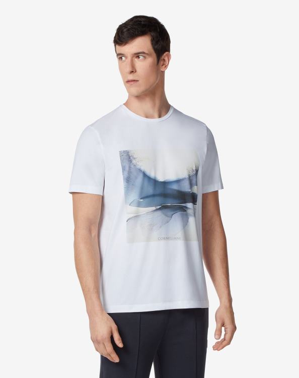 J6HDZ287 άσπρο άνδρες είδη ένδυσης Corneliani βαμβακερό μπλουζάκι με στάμπα