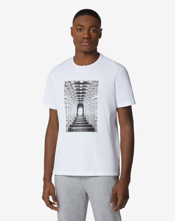 J6HDZ289 άσπρο άνδρες είδη ένδυσης Corneliani βαμβακερό μπλουζάκι με στάμπα