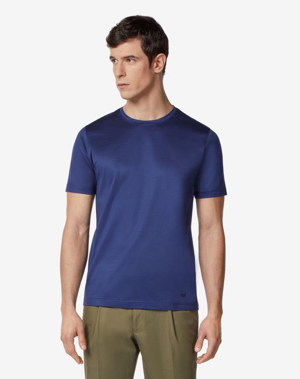 J6HDZ295 μπλε άνδρες είδη ένδυσης Corneliani Lisle βαμβακερό μπλουζάκι με λαιμόκοψη