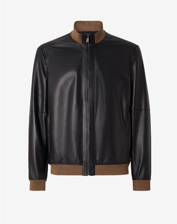 J6HDZ106 μπλε άνδρες είδη ένδυσης Corneliani Bomber jacket από εξαιρετικά ελαφρύ δέρμα νάπα