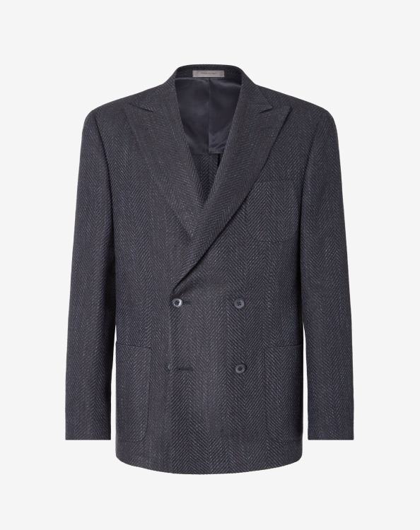 J6HDZ66 ναυτικό μπλε άνδρες είδη ένδυσης Corneliani μάλλινο και μεταξωτό σακάκι με τέσσερα κουμπιά