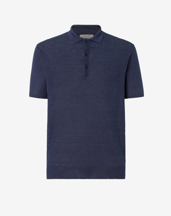 J6HDZ260 ναυτικό μπλε άνδρες είδη ένδυσης Corneliani λινό κοντομάνικο πόλο