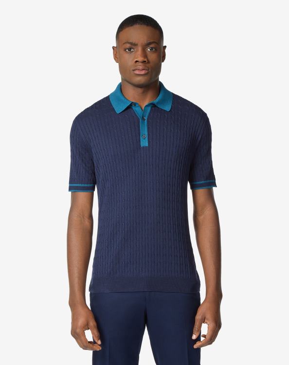 J6HDZ261 μπλε άνδρες είδη ένδυσης Corneliani βαμβακερό και μεταξωτό κοντομάνικο πόλο