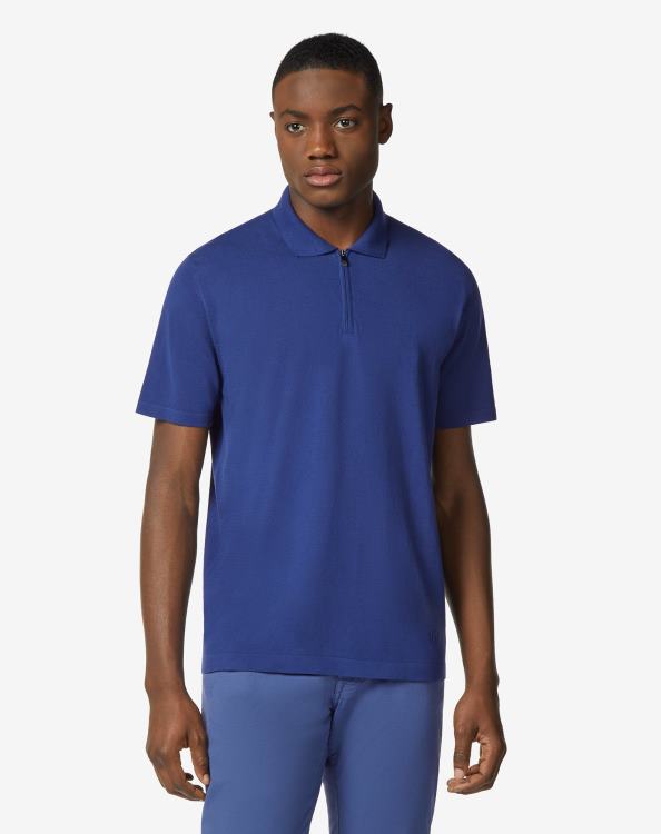 J6HDZ269 γαλάζιο άνδρες είδη ένδυσης Corneliani εξαιρετικά ελαφρύ βαμβακερό πόλο με φερμουάρ