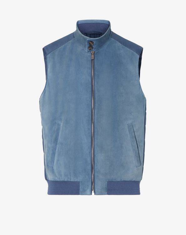 J6HDZ103 μπλε άνδρες είδη ένδυσης Corneliani καπιτονέ δέρμα με επένδυση και βαμβακερό γιλέκο