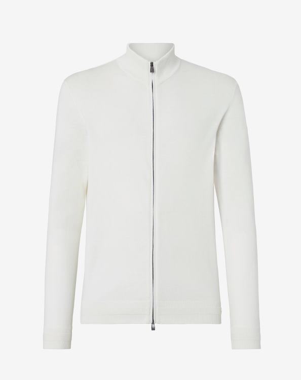 J6HDZ120 άσπρο άνδρες είδη ένδυσης Corneliani βαμβακερό ναυτικό πουλόβερ με φερμουάρ