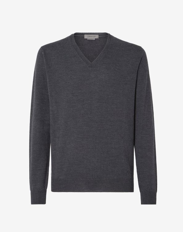 J6HDZ170 σκούρο γκρι άνδρες είδη ένδυσης Corneliani μαλλί μερινό σκούρο μελανζ γκρι v πουλόβερ λαιμού