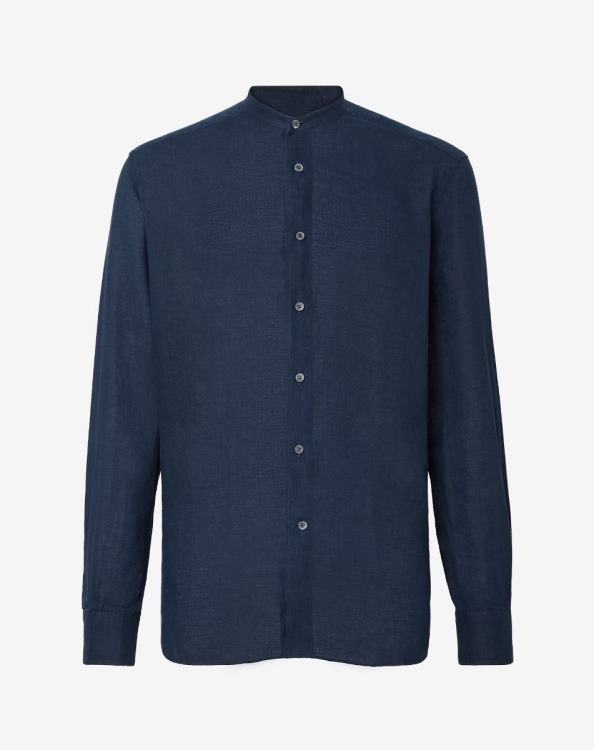 J6HDZ186 ναυτικό μπλε άνδρες είδη ένδυσης Corneliani πλυμένο πουκάμισο με γιακά γκουρού κύκλο